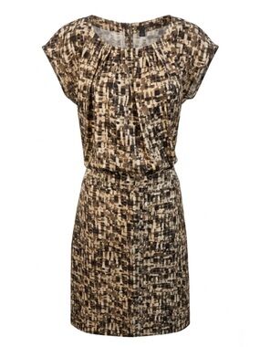 Hugo Boss Dauphine Pleated Neck Abstract Dress | US6 Neutral - Business Casual